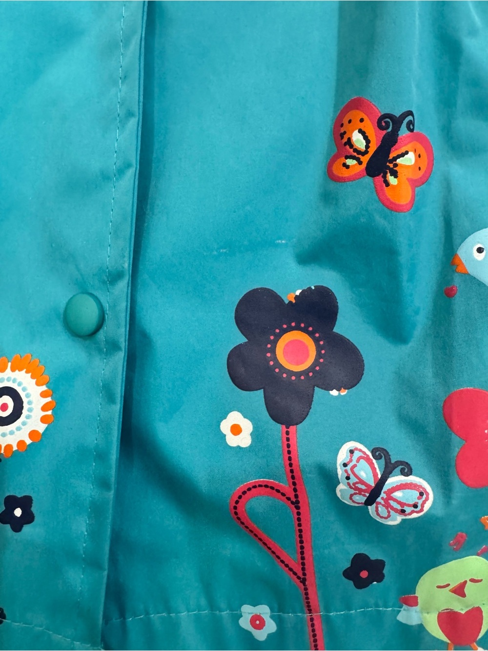 Kids Hooded Floral Raincoat - Turquoise - Picture 4 of 7